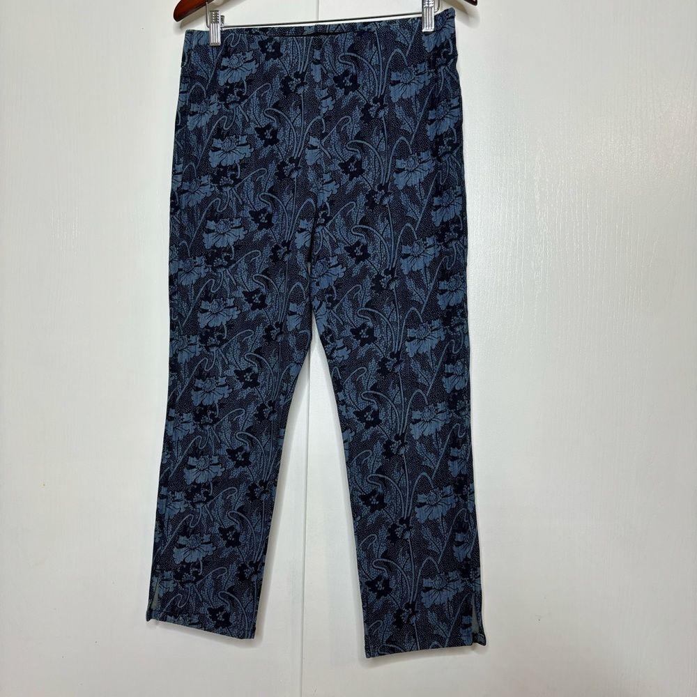 Soft Surroundings Blue Floral Damask Pull On Ankle Pants Womens Size Medium